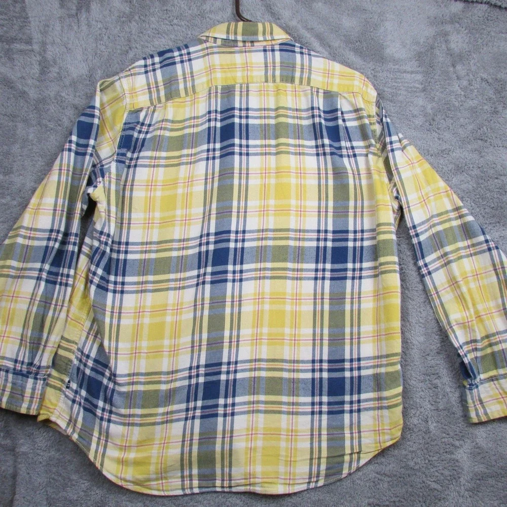 Nautica Shirt Mens Large Yellow Blue Plaid Button Down Long‎ Sleeve Pockets
